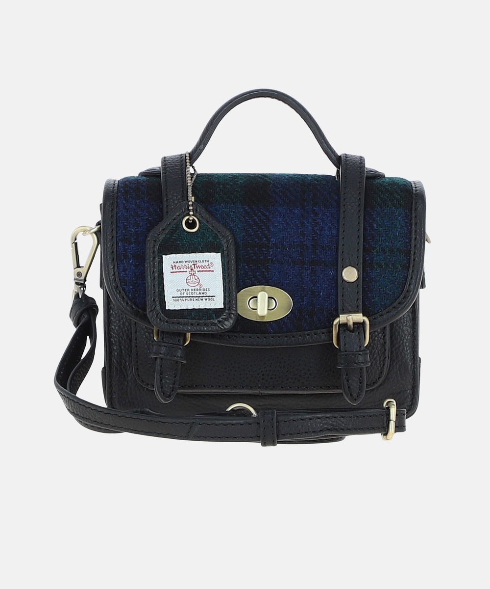 Satchel Väska i Harris Tweed – Marinblå / Grön