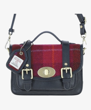 Läder- & Harris Tweed Satchelväska med Twist Lock