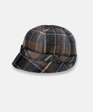 Klassisk Flapperhatt i Tweed – Mörkgrå rutig med bruna detaljer