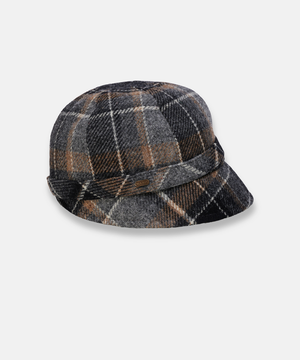Klassisk Flapperhatt i Tweed – Mörkgrå rutig med bruna detaljer