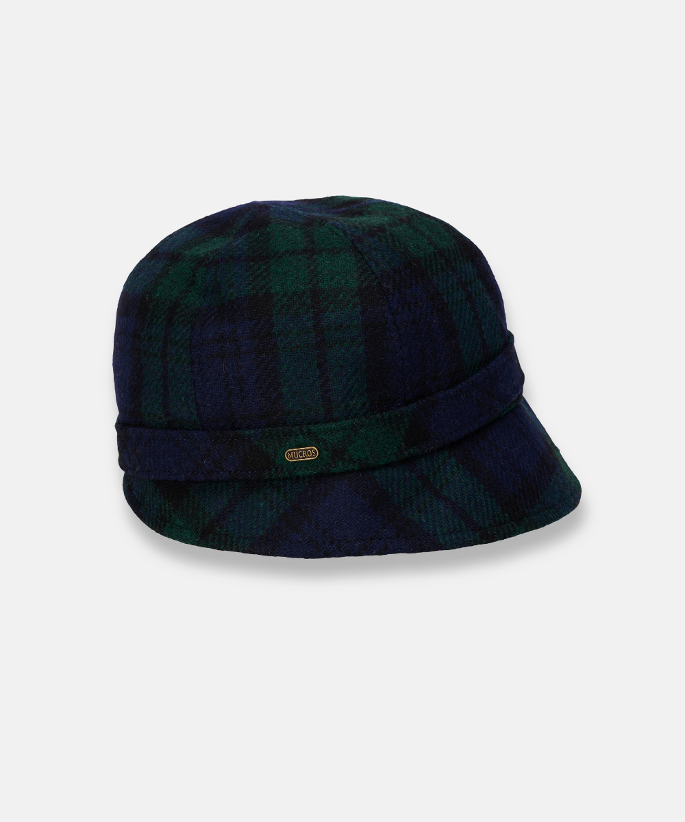 Klassisk Flapperhatt i Tweed – Mörkblå/grön tartan