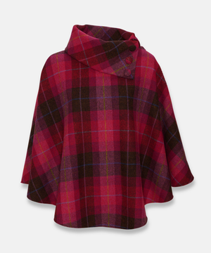 Poncho i 100% irländsk ull – Rosa/röd/brun