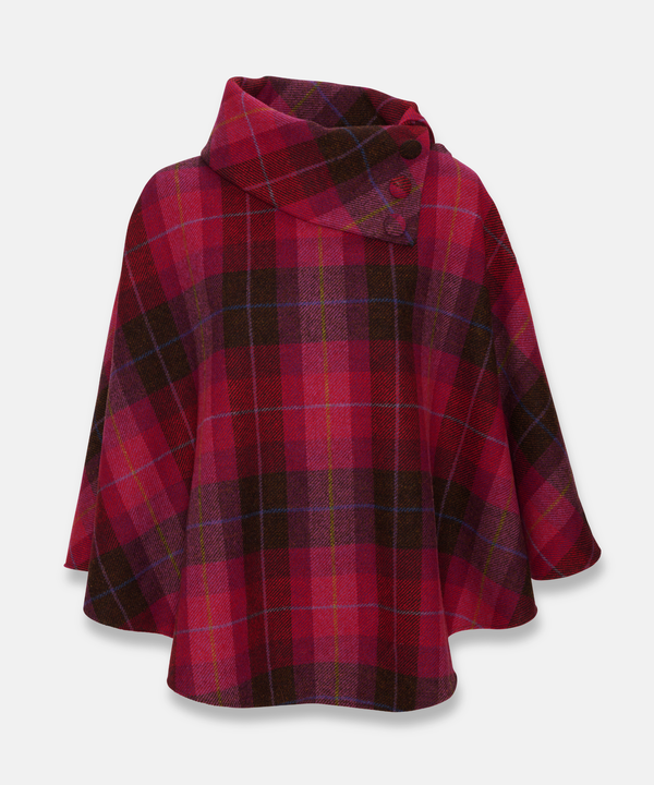 Poncho i 100% irländsk ull – Rosa/röd/brun