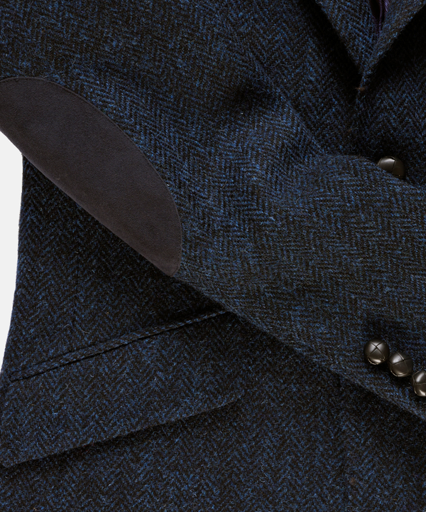 Harris Tweed Patrick jacka för herr – Mörkblått fiskbensmönster
