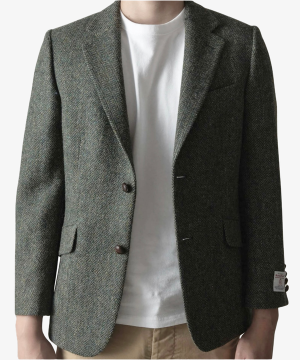 Harris Tweed Patrick jacka för herr – Grå fiskbensmönster