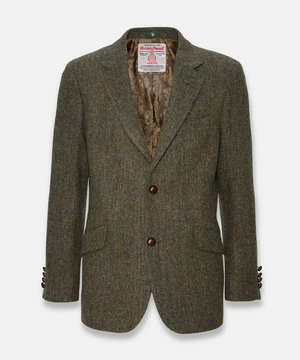 Harris Tweed Patrick jacka för herr – Grå fiskbensmönster