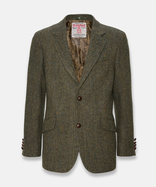 Harris Tweed Patrick jacka för herr – Grå fiskbensmönster