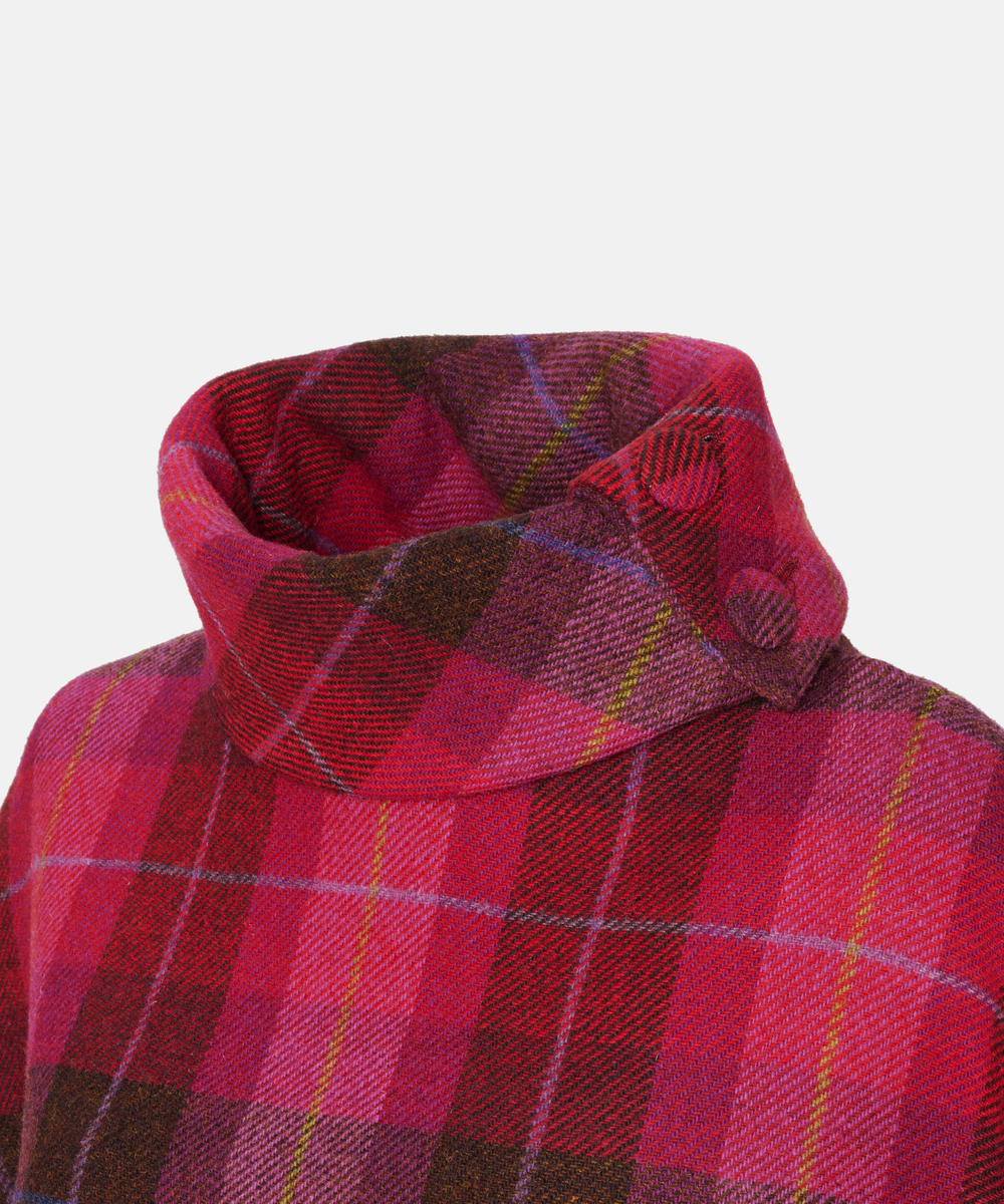 Poncho i 100% irländsk ull – Rosa/röd/brun