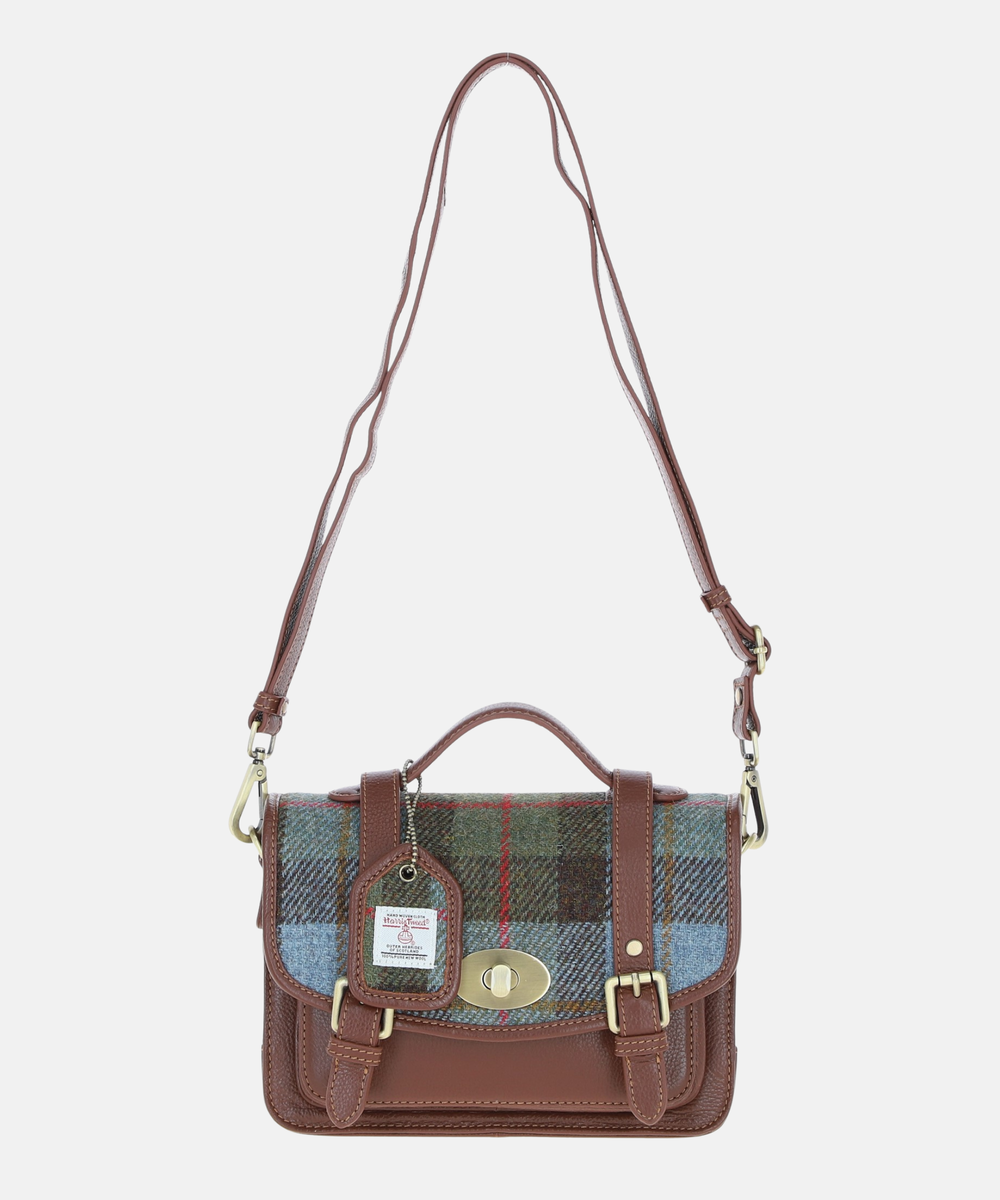Satchel Väska i Harris Tweed – Brun / Blå