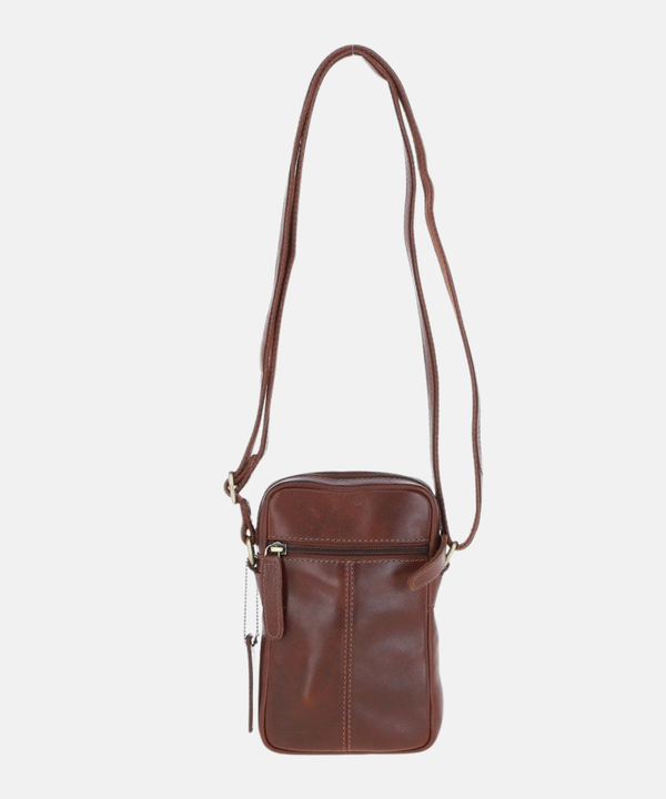 Läder Crossbody Mobilväska, Kastanjebrun