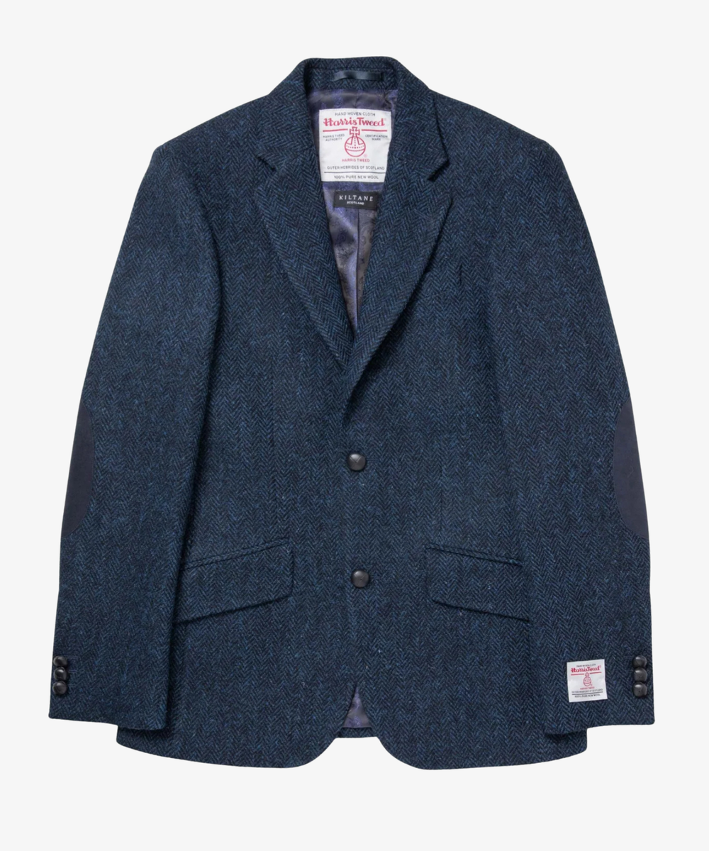 Harris Tweed Patrick jacka för herr – Mörkblått fiskbensmönster