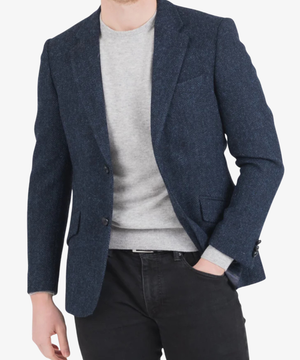 Harris Tweed Patrick jacka för herr – Mörkblått fiskbensmönster