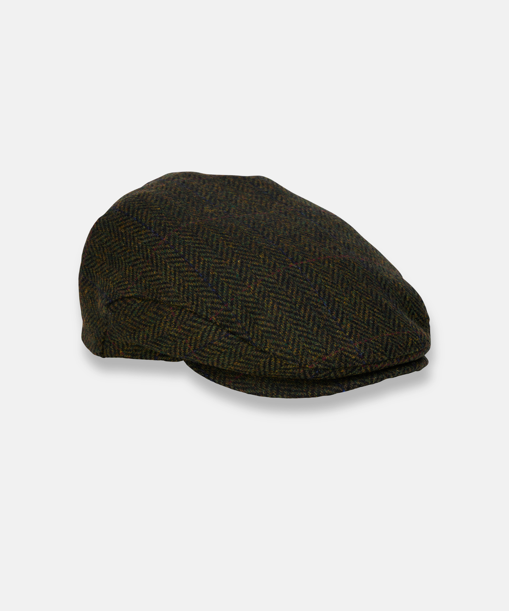 Trinity Tweedkeps i 100 % Ull – Klassisk Flat Cap i Mörkgrön Tweed med Ruta