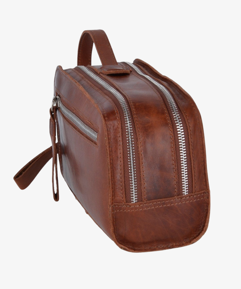 Lädernecessär i Oily Hunter Leather, Ljusbrun