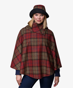 Poncho i 100% irländsk ull – Röd/brun