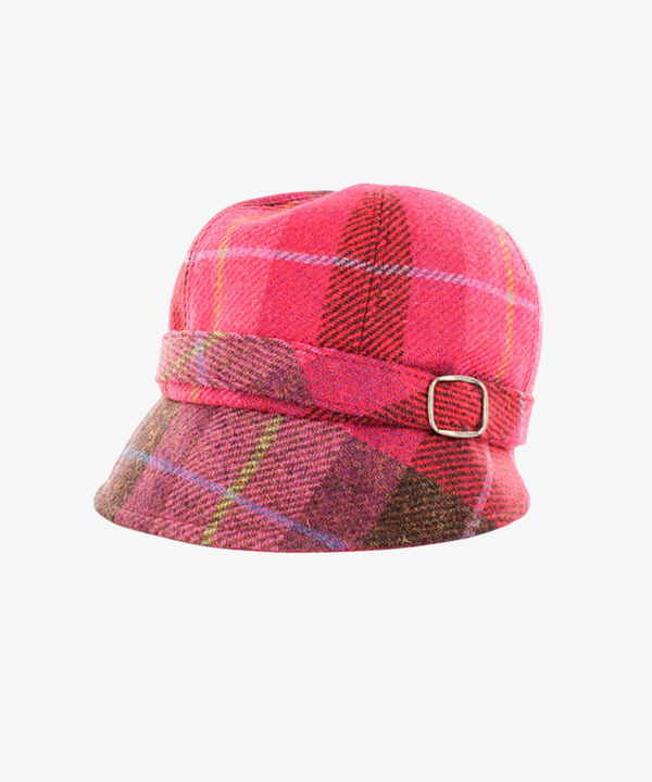 Klassisk Flapperhatt i Tweed – Rosa & brun rutig