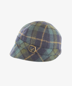 Klassisk Flapperhatt i Tweed – Blå & grön rutig