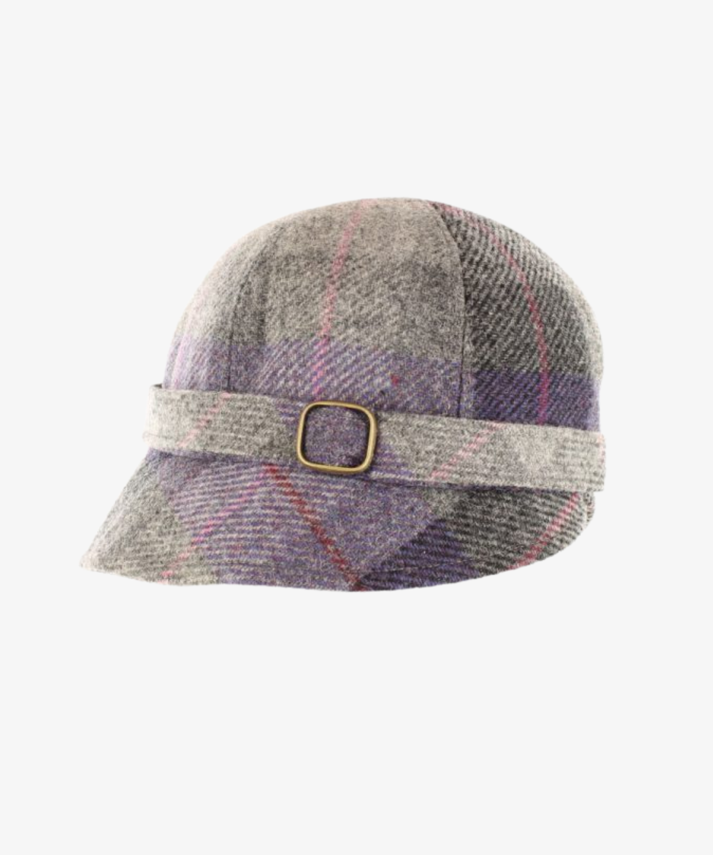 Klassisk Flapperhatt i Tweed – Grå & lila rutig