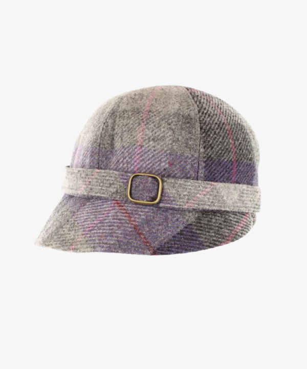 Klassisk Flapperhatt i Tweed – Grå & lila rutig