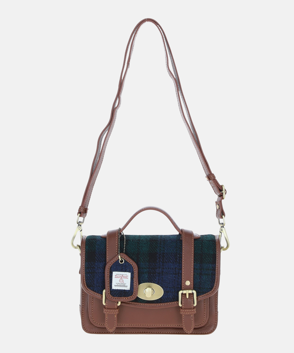 Satchel Väska i Harris Tweed – Marinblå / Brun