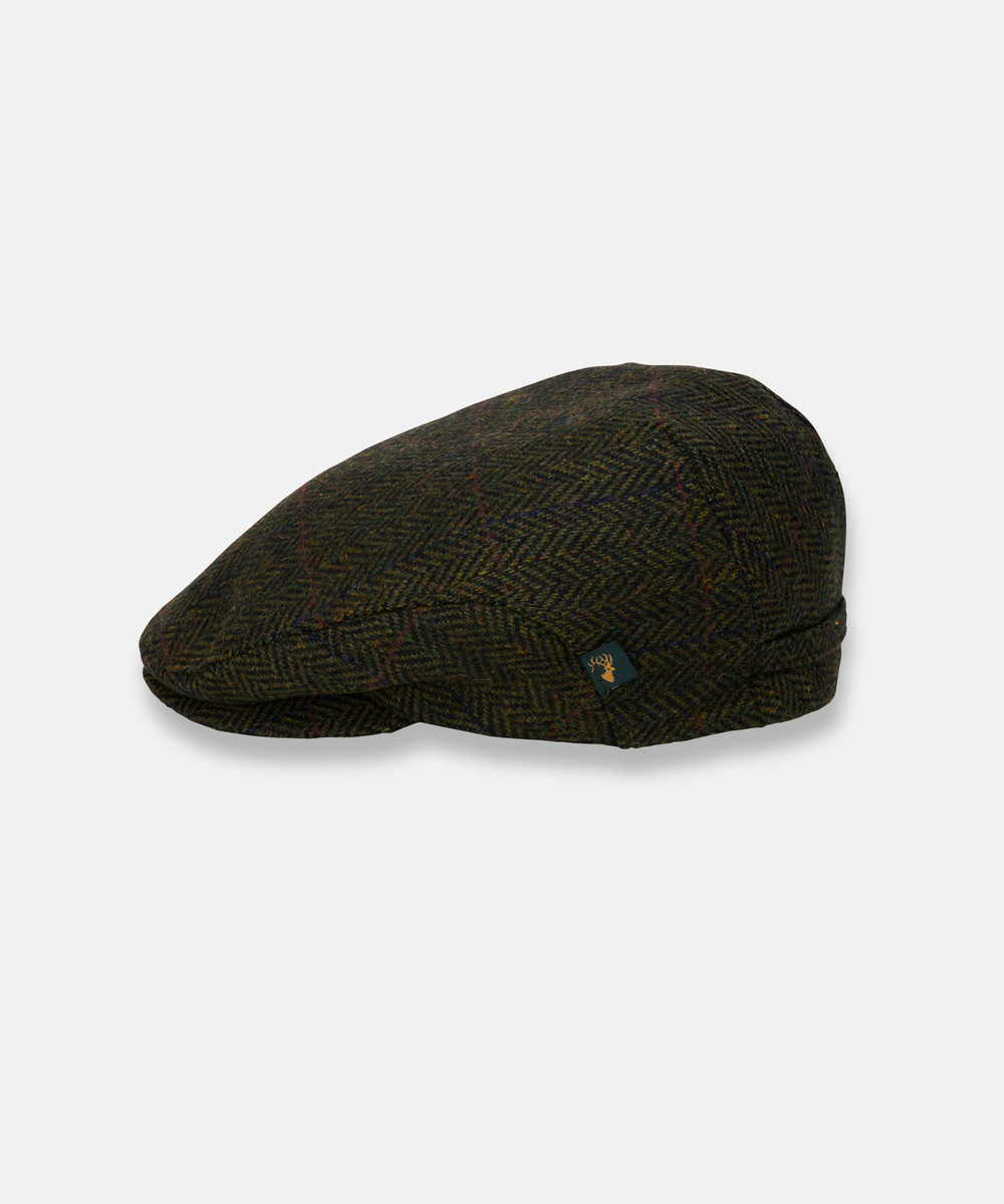 Trinity Tweedkeps i 100 % Ull – Klassisk Flat Cap i Mörkgrön Tweed med Ruta