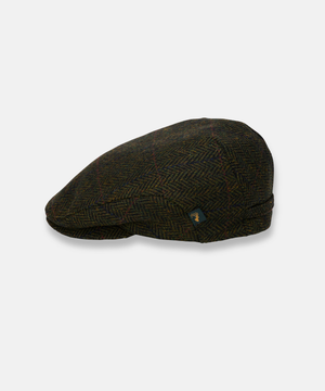 Trinity Tweedkeps i 100 % Ull – Klassisk Flat Cap i Mörkgrön Tweed med Ruta