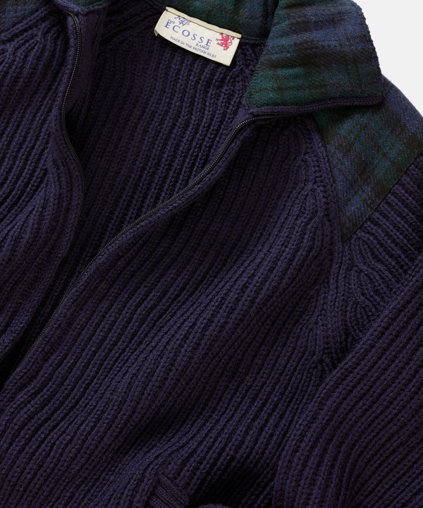 Shetlander Ullkofta – Blå med Harris Tweed