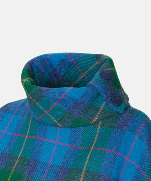 Poncho i 100% irländsk ull – Blå & grön tartan