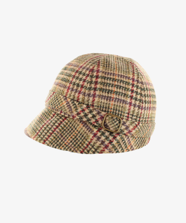 Klassisk Flapperhatt i Tweed – Beige & röd rutig