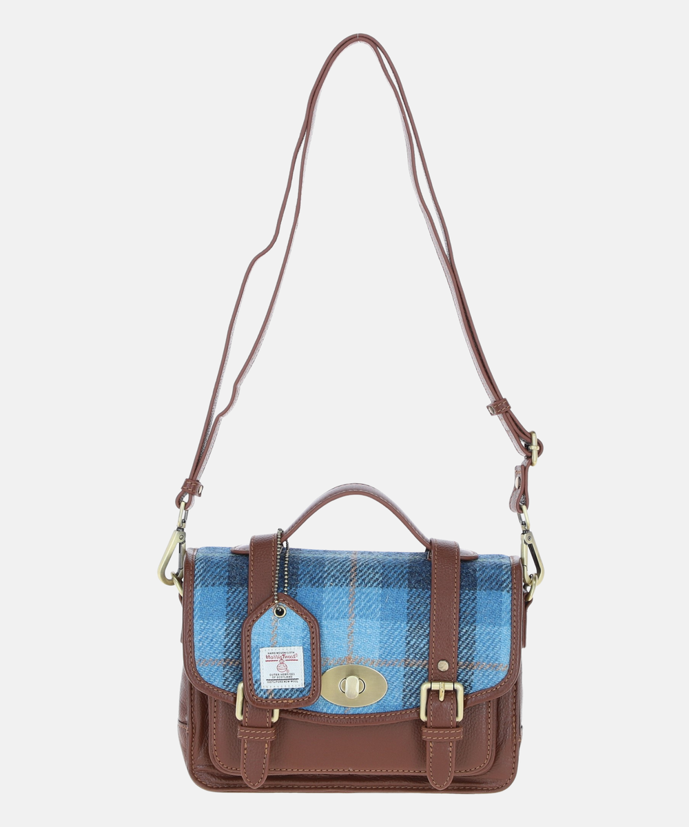 Satchel Väska i Harris Tweed – Ljusblå / Brun