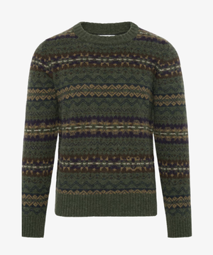 Brodie Rib Fair Isle-tröja i Shetlandsull – Woodland