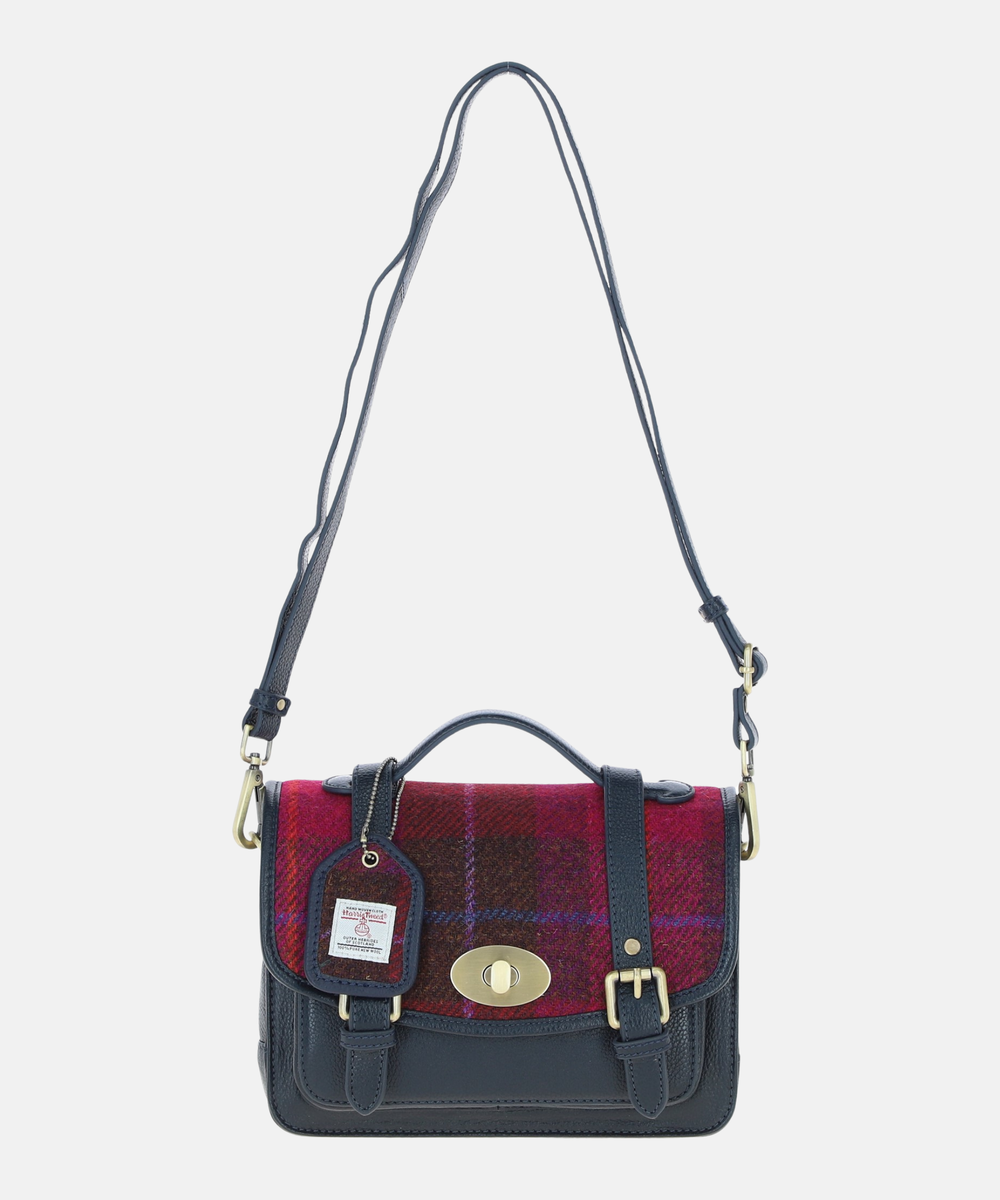 Satchel Väska i Harris Tweed – Röd / Marinblå