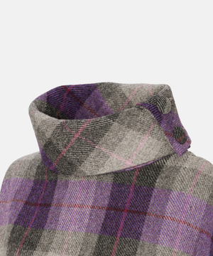 Poncho i 100% irländsk ull – Grå & lila rutig