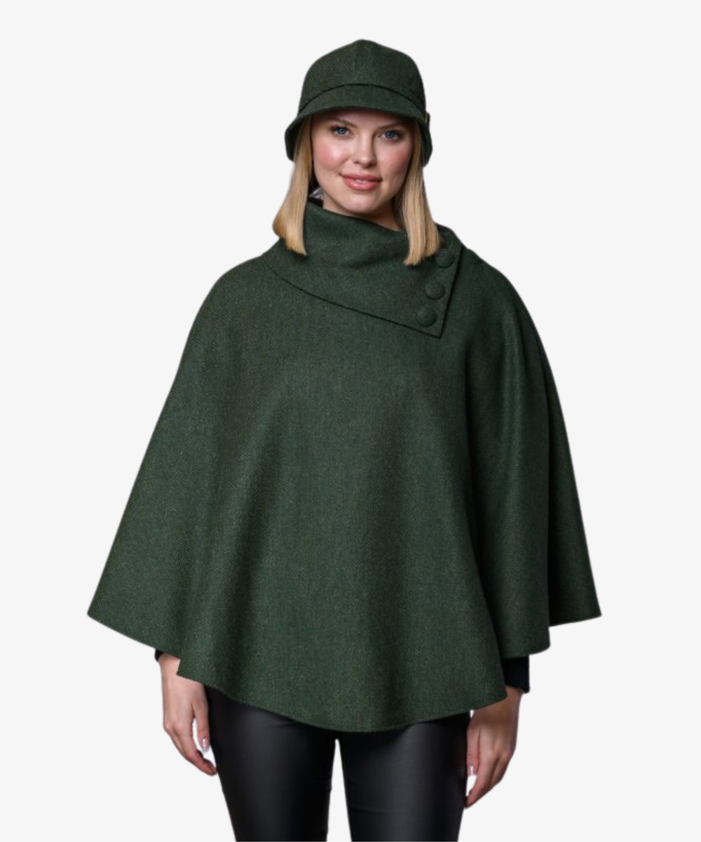 Poncho i 100% irländsk ull – Djupgrön