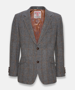 Harris Tweed Patrick jacka för herr – Grå med rostfärgat rutmönster