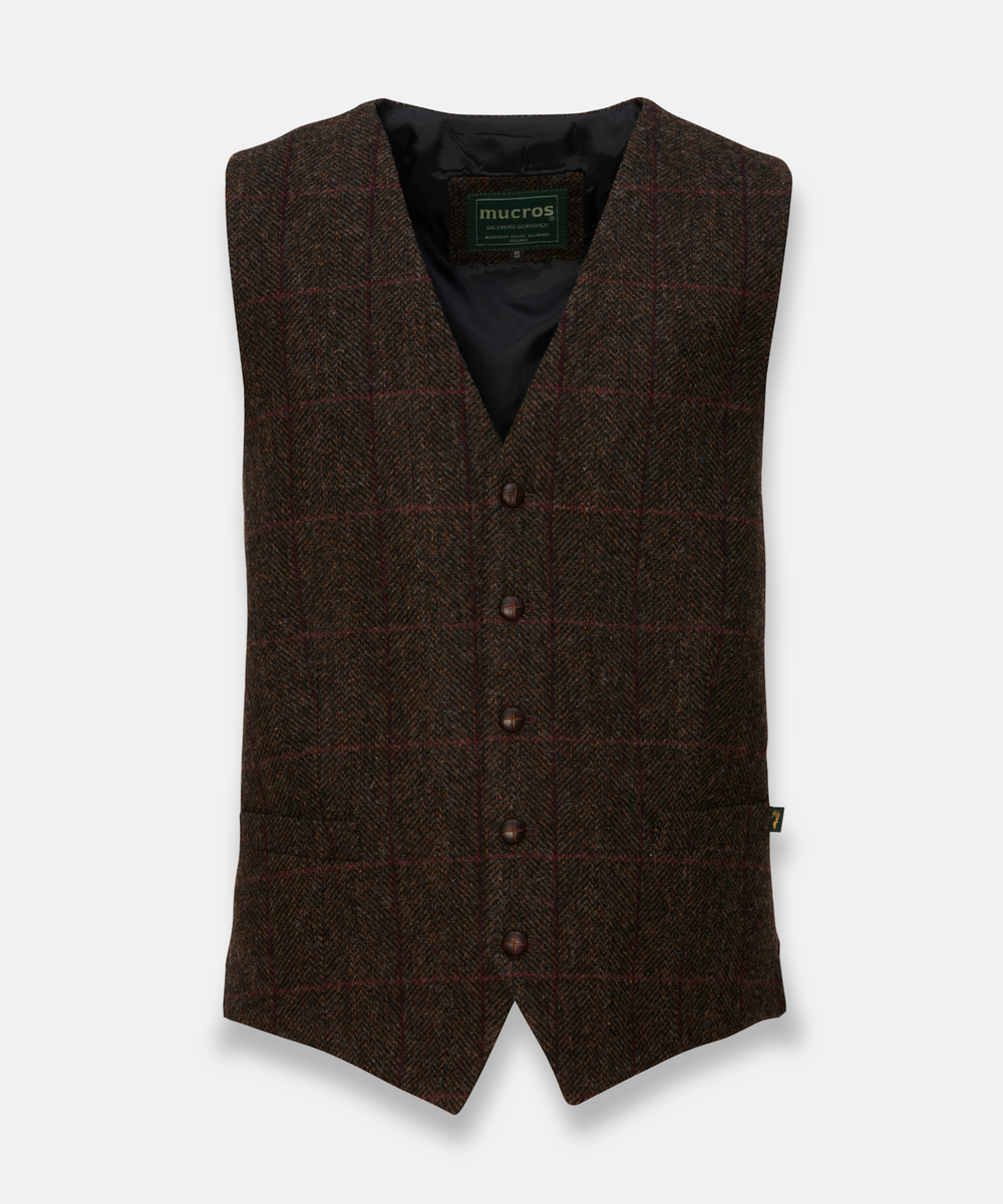 Tweedväst i äkta irländsk ull – Mörkbrun rutig