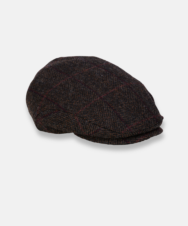 Trinity Tweedkeps i 100 % Ull – Klassisk Flat Cap i Brun Tweed med Rutmönster