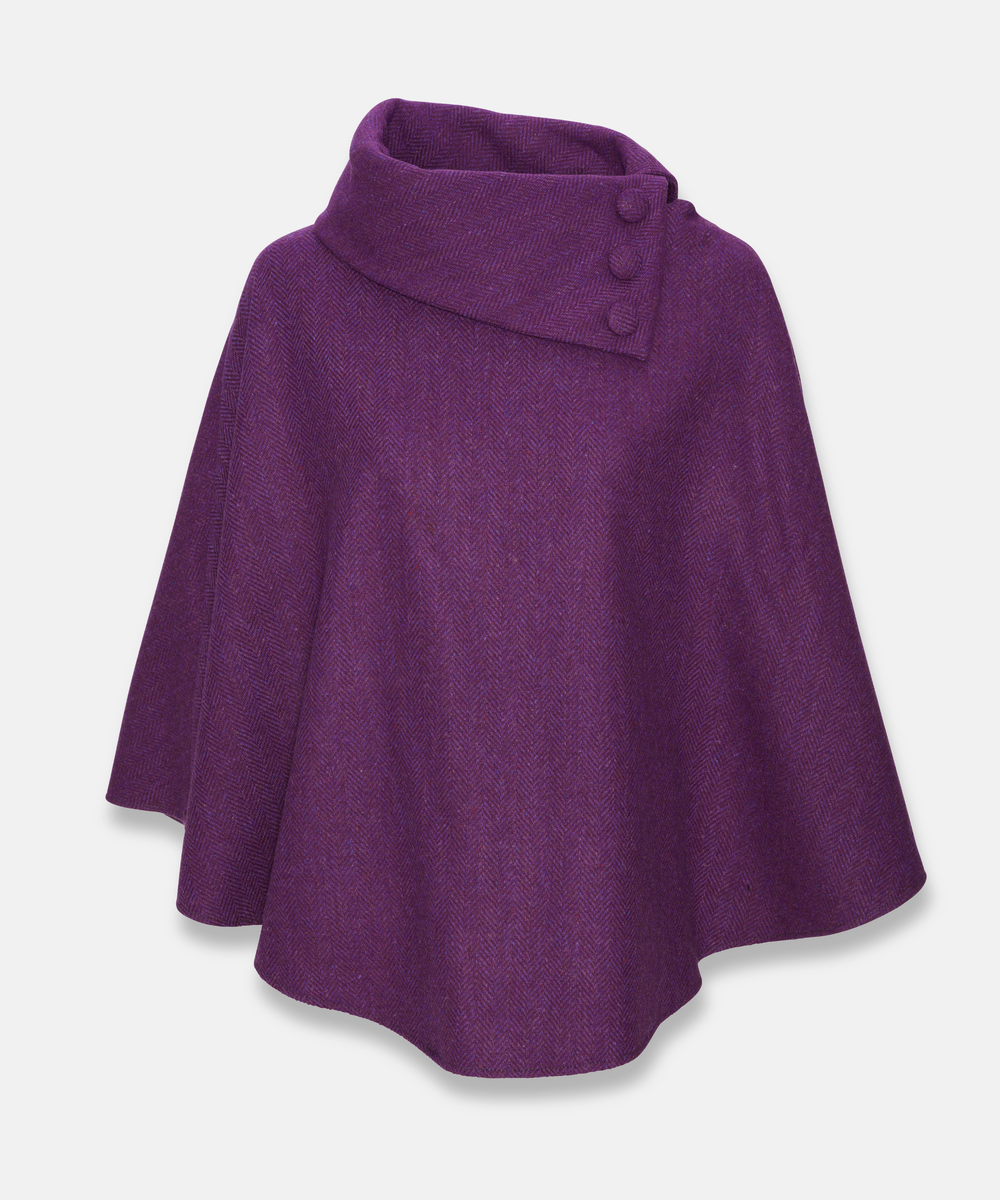 Poncho i 100% irländsk ull – Mörklila