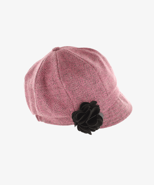 Newsboy Cap i 100% ull – Rosa fiskbensmönster