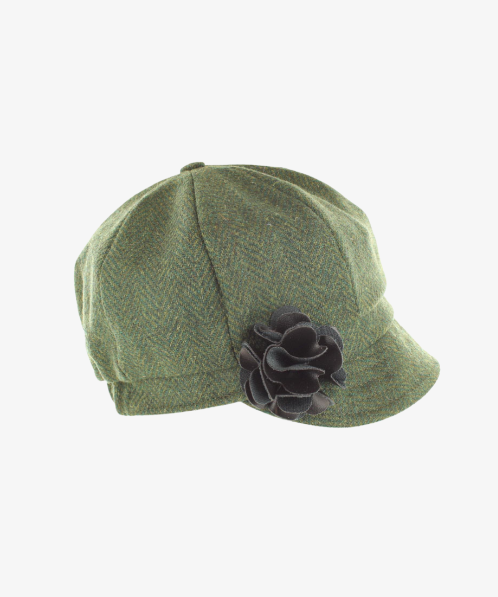 Newsboy Cap i 100% ull – Grön fiskbensväv