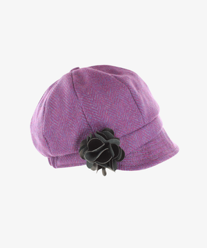Newsboy Cap i 100% ull – Lila fiskbensväv