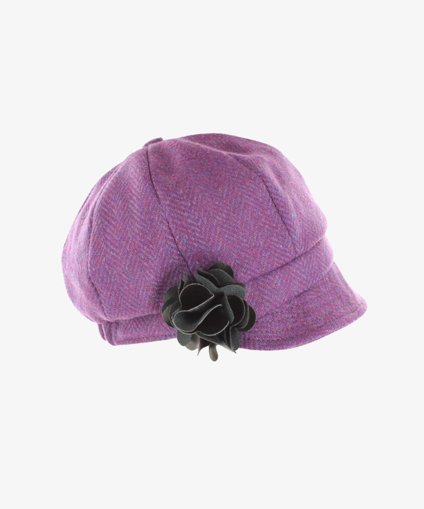 Newsboy Cap i 100% ull – Lila fiskbensväv