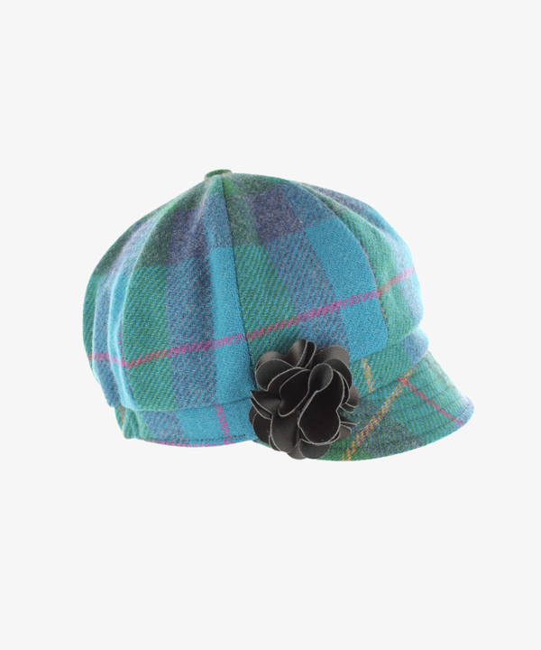 Newsboy Cap i 100% ull – Turkos tartan