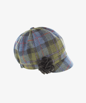 Newsboy Cap i 100% ull – Blågrön rutig
