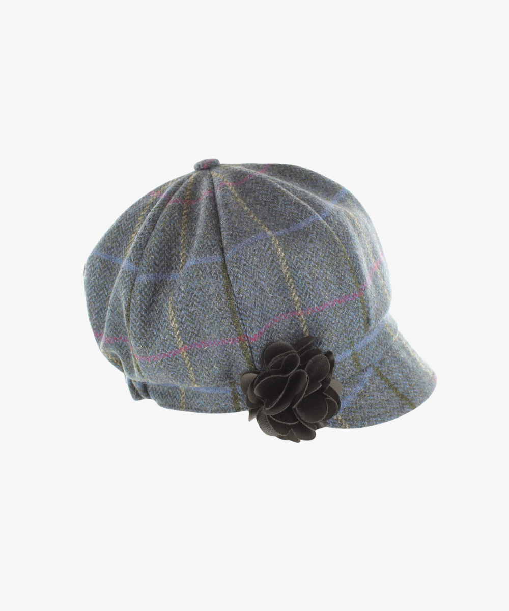 Newsboy Cap i 100% ull – Blågrå rutig