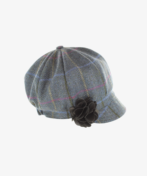 Newsboy Cap i 100% ull – Blågrå rutig