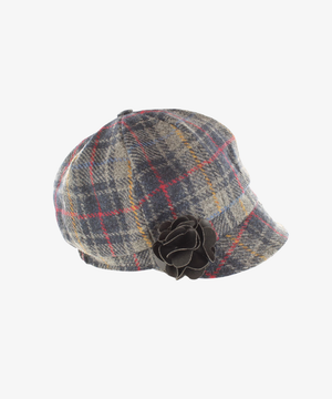 Newsboy Cap i 100% ull – Gråmelerad rutig