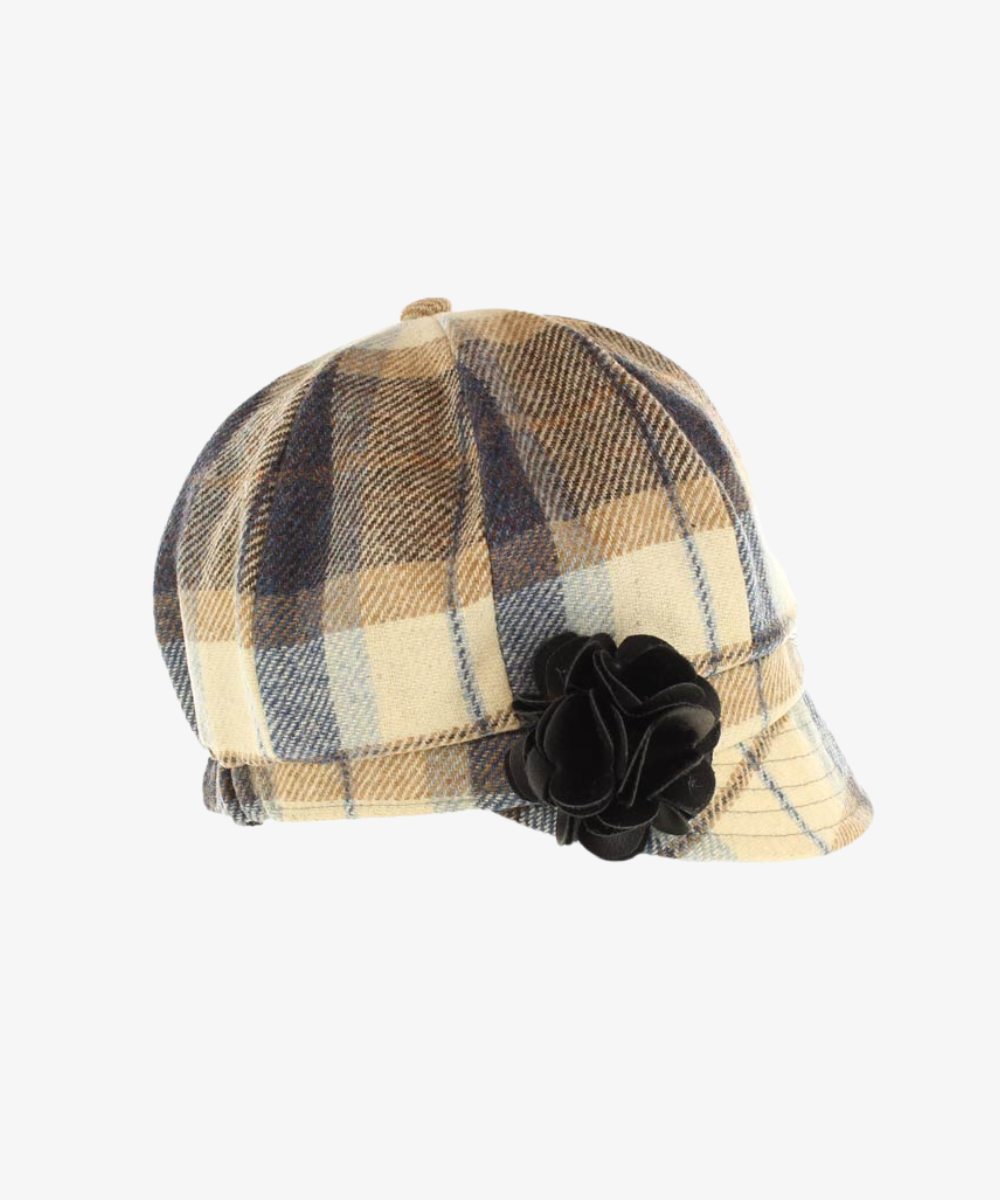 Newsboy Cap i 100% ull – Beige och brun rutig