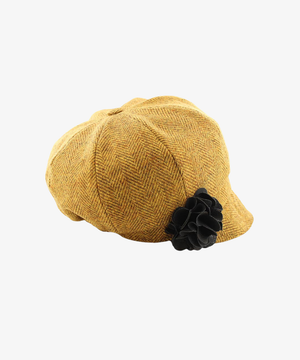 Newsboy Cap i 100% ull – Senapsgul fiskbensväv