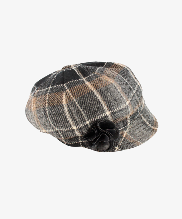 Newsboy Cap i 100% ull – Grå och beige rutig